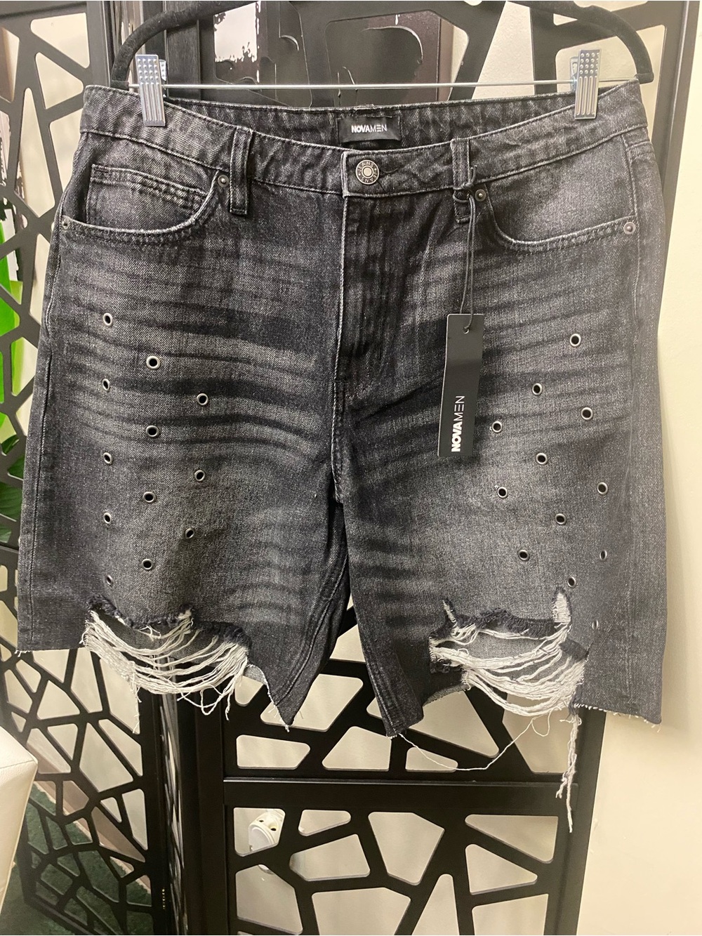 Fashion Nova Black Distressed Grommet Denim Shorts